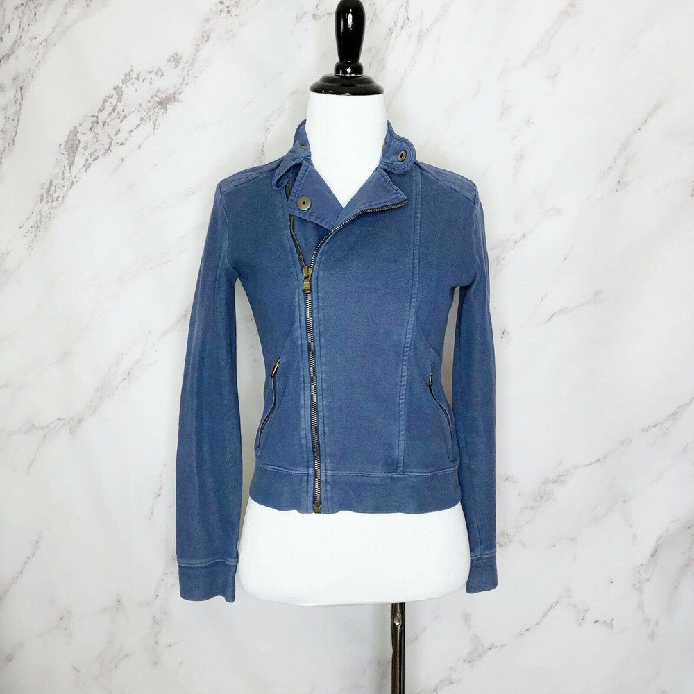 LRL Exclusive Blue Knit Zip Up Moto Jacket